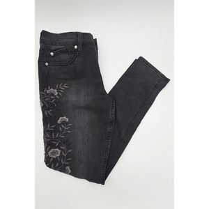 Seven 7 Jeans Womens Size 8 Black Skinny Floral Embroidered Black Stretch